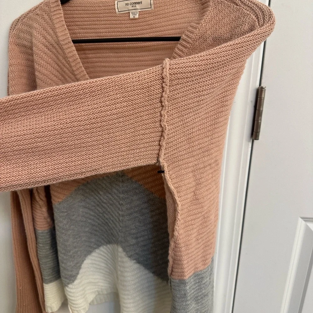 V-Neck Chevron Sweater in Pink, Gray, and Cream - Picture 3 of 6